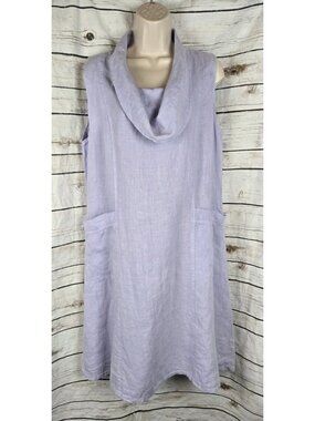 Mosaic USA Lavender Cowl Neck Dress M 100% Linen Lagenlook A-Line Sleeveless